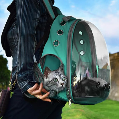 TOYSINTHEBOX Cat Backpack Carrier, Expandable Pet Bubble Backpack for Cat Small Dog Pet Travel Carrier Breathable Carrying Bag for Hiking, Travelling, Walking, Camping & Outdoor Up to 13 Lbs Green