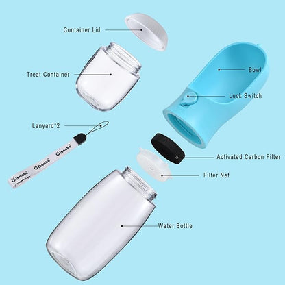 Dog Water Bottle with Food Container, Travel Puppy Water Bowl, Portable Pet Dispenser, Dog Stuff Accessories Items, Puppy Essentials Necessities for Yorkie Chihuahua Cat Walking and Hiking