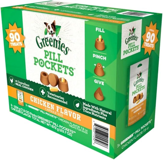 Greenies Chicken Flavor Capsule Size Pill Pockets Treats for Dogs 3 /7.9 Oz Net Wt 23.7 Oz