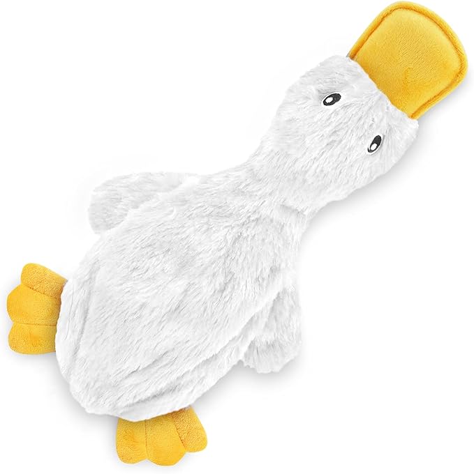 Best Pet Supplies Crinkle Dog Toy for Small, Medium, and Large Breeds, Cute No Stuffing Duck with Soft Squeaker, Fun for Indoor Puppies and Senior Pups, Plush No Mess Chew - White, Yellow & Green