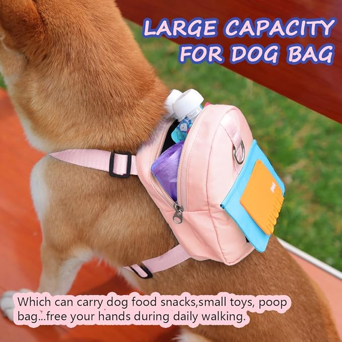 Dog Backpack for Small Dogs to Wear,Cute Pet Puppy Harness Backpacks with Leash Adjustable Dog Self Carrier Bag for Travel Hiking Daily Walking (M, Pink)