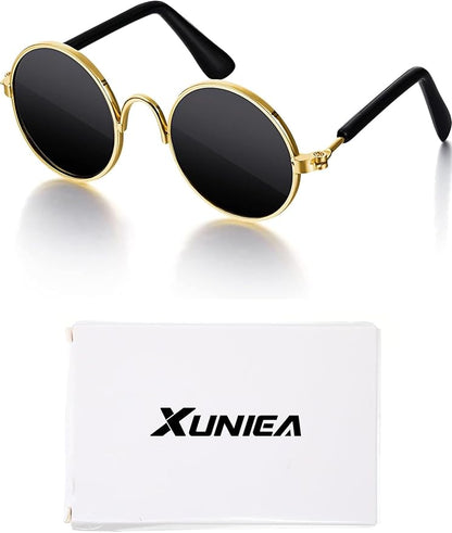 Dog Sunglasses Retro Pet Glasses Doll Glasses Classic Round Dog Glasses Metal Cat Puppy Eye Wear Hippie Costumes for Cats and Dogs