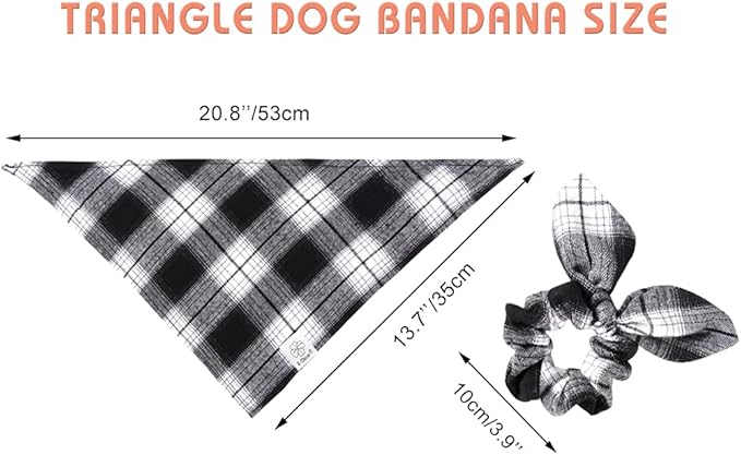 E-Clover Dog Bandanas & Matching Scrunchie Set Plaid