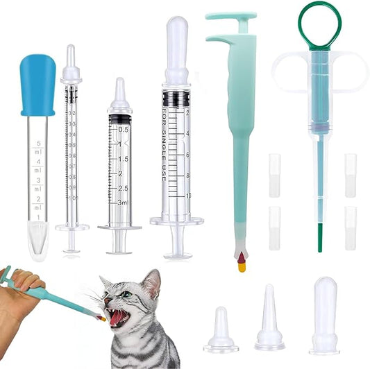 Cat Pill Shooter, Pet Pill Dispenser, Pet Syringe & Dropper wirh Replacement Nipples, Suitable for Kittens, Puppies and Wild Animals