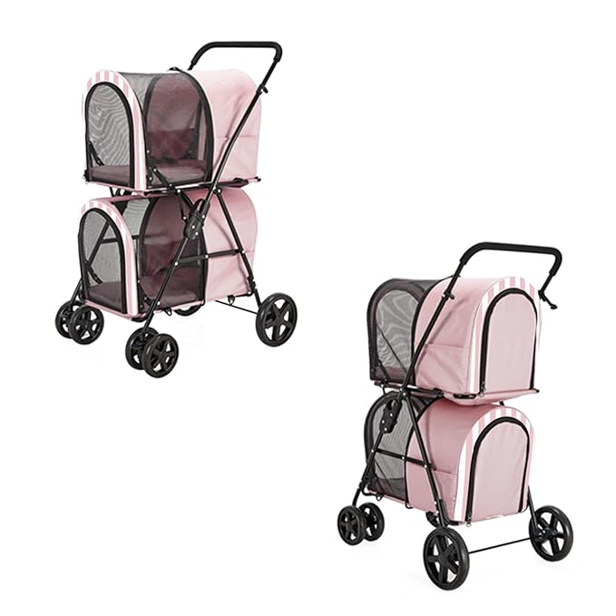 Double Pet Stroller for Dogs and Cats with 2 Detachable Carrier 4 Wheels,