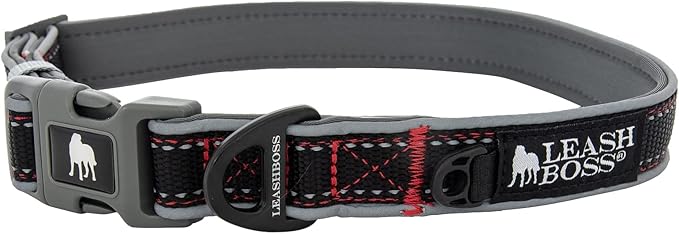 Leashboss Adjustable Reflective Dog Collar 16.5-25" Neck 1" Wide)