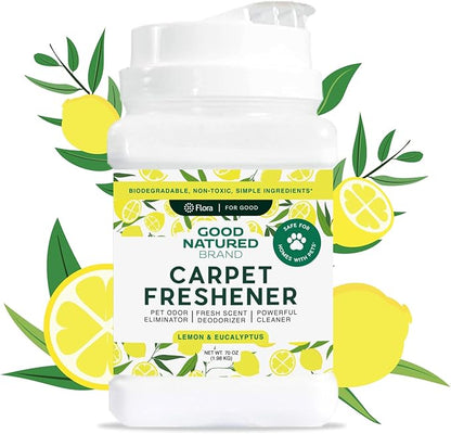 | Carpet Freshener & Deodorizer Powder | Pet Odor Eliminator for Strong Odor & Pet Urine | Fresh Natural Lemon & Eucalyptus Scent | Biodegradable, Safe for Homes with Pets - 70oz