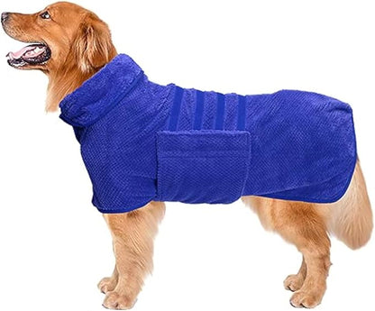 Geyecete Dog Bathrobe Towel Dog Drying Coat-Dry Fast Dog Bag-Pineapple Grid Fast Drying Super Absorbent Pet Dog Cat Bath Robe Towel-Blue-XL