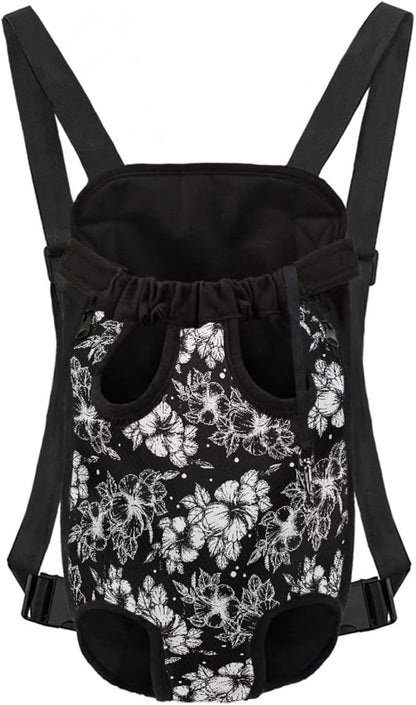 Black Floral Pattern Dog Carrier Adustable Backpack for Small Dedium Large Puppy Chest Backpack for Front,Breathable Leg Out Sling Rucksack for Travel,L