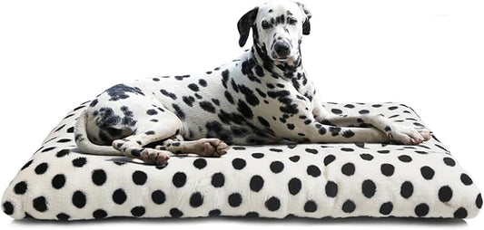 42x28 Dog Crate Bed for Large Dogs - Large Dog Bed Washable, Soft and Durable Cushion, Great for Dogs Up to 75 lbs - 42 Inch Dog Crate Bed, White with Black Dots