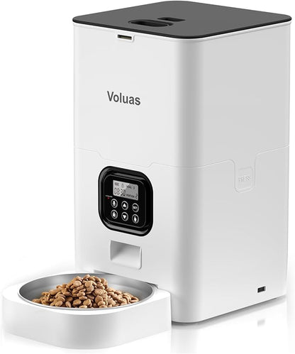 VOLUAS Automatic Cat Feeders - Pet Food Dispenser for Dry Food, Timed Cat Feeder with Desiccant Bag, Programmable Portion Size Control 4 Meals Per Day, 10s Voice Recorder