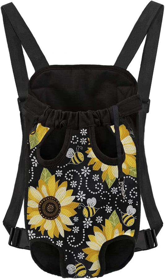 Dog Carrier Backpack, Medium Size Knapsack Holder Travel Sling Bag, Pet Chest Holder with Straps, Fit for Picnicking, Cycling, Camping, Sunflower with Bee Printed