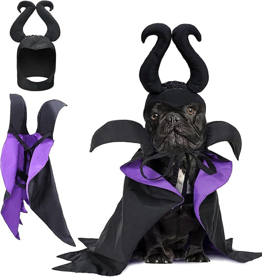 Dog Halloween Witch Costume Dog Wizard Cape Cat Vampire Devil Horns Hat Headwear Pet Halloween Cloak Outfit for Small Middle-Sized Dog