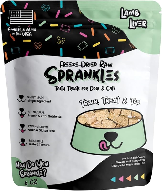 Freeze Dried Lamb Liver Treats for Cats & Dogs - Single Ingredient All Natural Grain-Free, High Protein, Made in USA - Perfect for Training, Topper or Snack