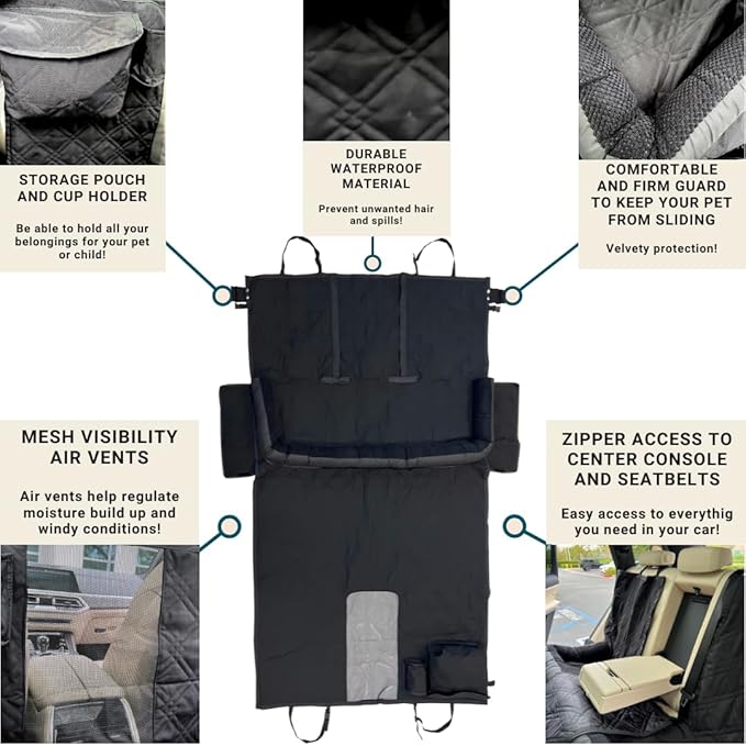 Formosa Covers Premium Heavy Duty Dog Bed Kid Car Back Seat Cover with PetGuard 56" x 94" Black