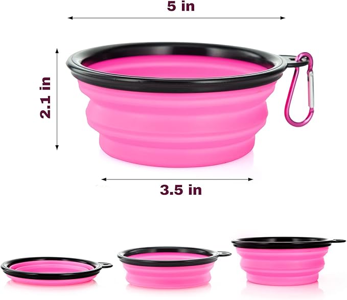 Dog Bowl Pet Collapsible Bowls, 2 Pack Collapsible Dog Water Bowls for Cats Dogs, Portable Pet Feeding Watering Dish for Walking Parking Traveling with 2 Carabiners (Small, Black & Pink)