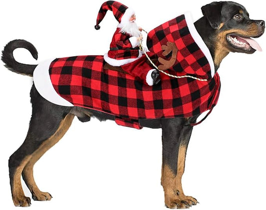 BWOGUE Santa Dog Costume Christmas Pet Clothes Santa Claus Riding Pet Cosplay Costumes Party Dressing up Dogs Cats Outfit for Small Medium Large Dogs Cats