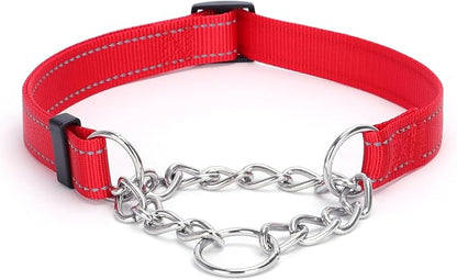 Martingale Dog Collar with Stainless Steel Chain and Leash Set 5FT Double