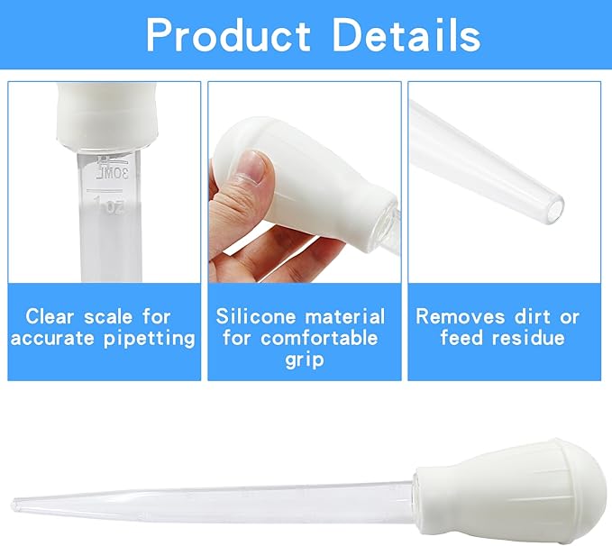 BokWin 2 Pcs Manual Fish Tank Cleaner 30ml Aquarium Suction Cleaner Fish Tank Waste Straw Remover(White)