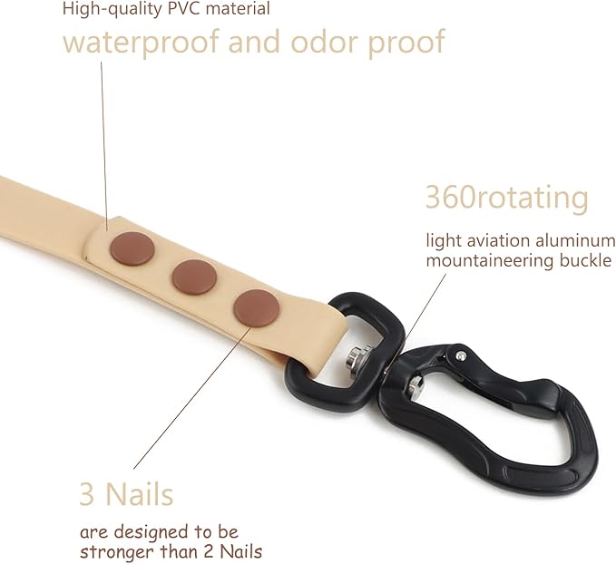 Waterproof Dog Leash Carabiner Leash for Dogs Soft 5ft*15mm*2.0mm Sand