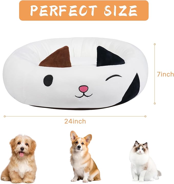 26" Calico Cat Pet Bed, Calming Dog & Cat Plush Bed, Fulffy Comfy Padded Cat Mat Plush Pet Bed, Non-Slip Bottom, Soft Washable Sleeping Dog Cot for Medium Small Dogs Cat Puppy Kitty