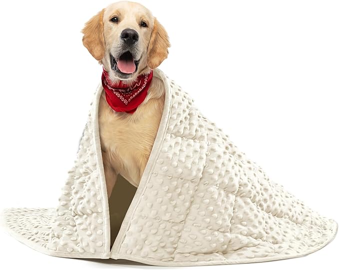 YUSRA Small Weighted Blanket for Dogs, Warm Minky Dog Blanket Especially for Thunderstorms, Fireworks, Separation, Travel, Bed and Couch, Machine Washable, Soft Dog Blanket (Beige, 40 * 47inch 6lbs)