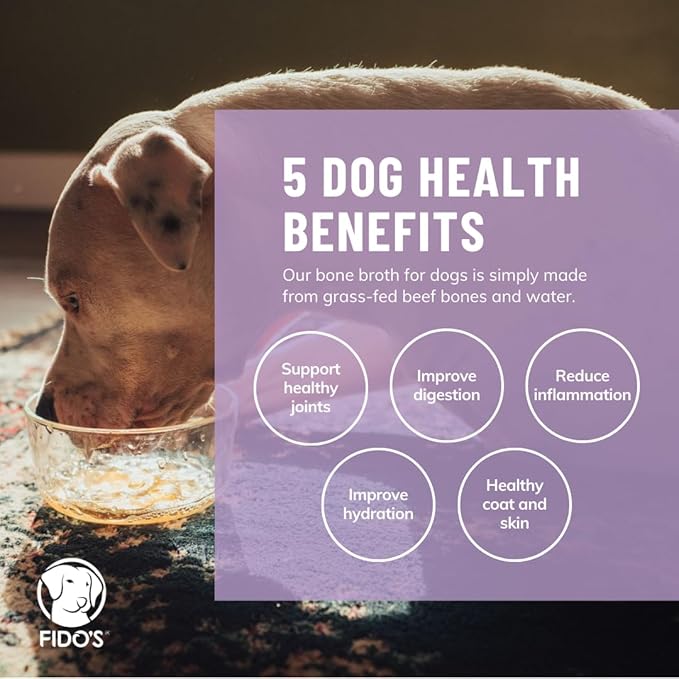 Fido's Simply Bone Broth for Dogs - Grass-Fed Beef Bone Broth Powder for Pets - Supports Joints + Gut Health - Dog Food Topper for Dry Food - 60 Scoops