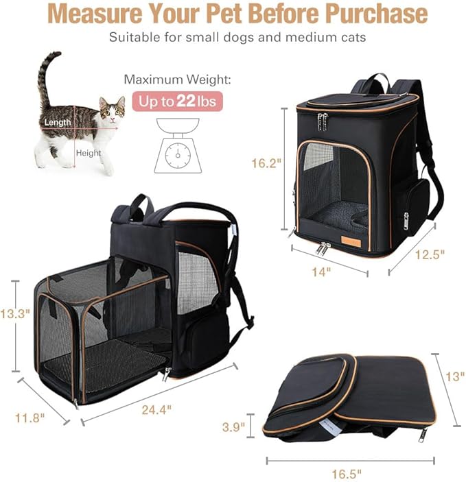 Lekereise Black Cat Backpack for Large Cats and 20-25 Lbs