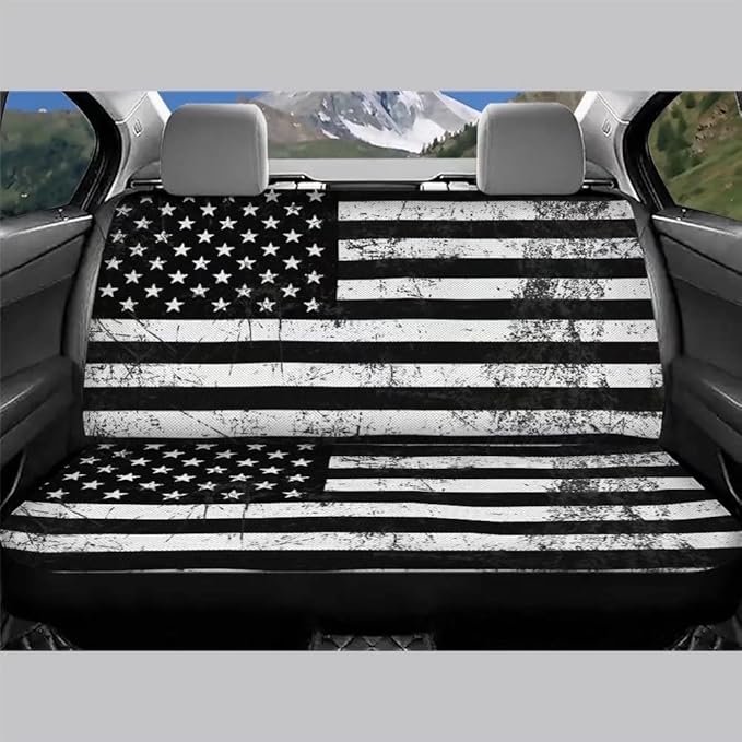 Doojoayie Vintage American Flag Rear Bench Cover for Vehicle Back Seat Protector Set for Pet Dogs Kids Suitable for Car SUV Truck