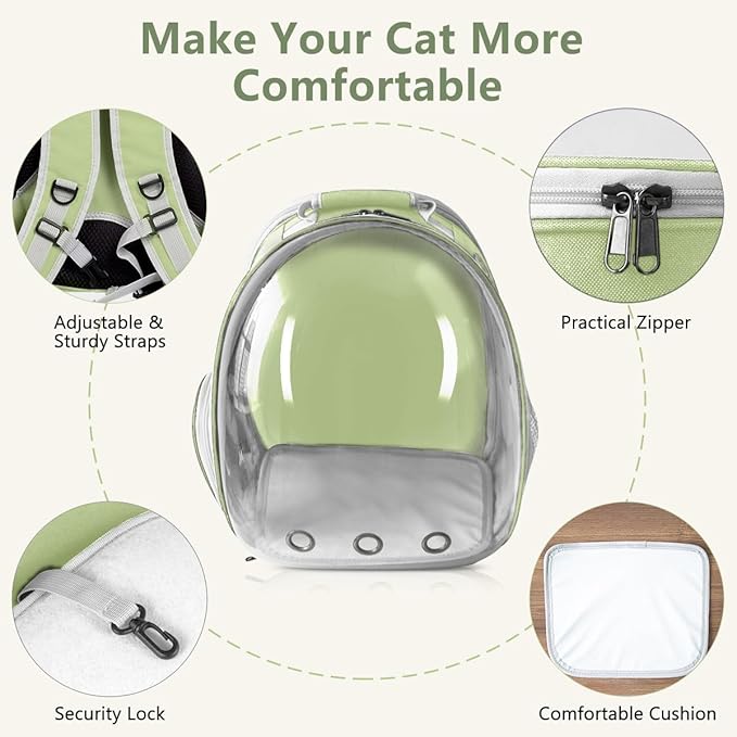 TOYSINTHEBOX Cat Backpack Carrier, Expandable Pet Bubble Backpack for Cat Small Dog Pet Travel Carrier Carrying Bag for Hiking, Travelling, Walking, Camping & Outdoor Up to 13 Lbs Light Green