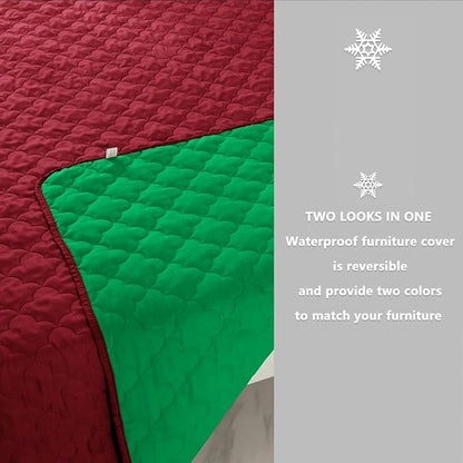 Dog Blankets for Couch Protection Christmas Red Waterproof Dog Bed Covers Pet Blanket Furniture Protector (Christmas Red + Green 82"x108")