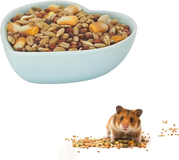 Ceramic Hamster Food Bowl, 1.2oz Durable Heart Hamster Water Dish for Hamsters/Birds/Snakes/Turtle, Easy to Wash and Prevent Tipping (Blue, 1pc)