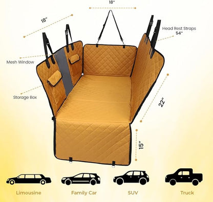 Dog Back Seat Extender Firm Bottom Yellow Golden Hummer EV Hammock Bed Strong Non-Inflatable 100% Waterproof Dog Seat Extender Travel Anti-Scratch 330lb, for