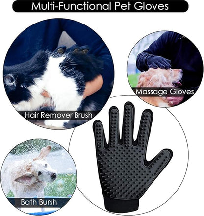 Upgrade Version Pet Grooming Glove - Gentle Deshedding Brush Glove - Efficient Pet Hair Remover Mitt - Enhanced Five Finger Design - Perfect for Dog & Cat with Long & Short Fur - 1 Pair (Black)