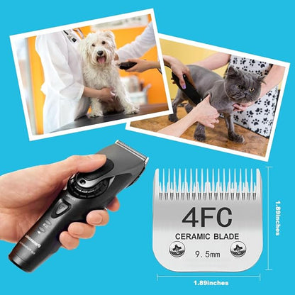 TRAH 10#/4FC/5FC/7FC Blade Dog Grooming Clipper Replacement Ceramic Blades Compatible with Andis Dog Clippers,Most A5, KM Series Clippers,Cut Length (1.5mm) to 3/8"(9.5mm), Silver 4 Pack