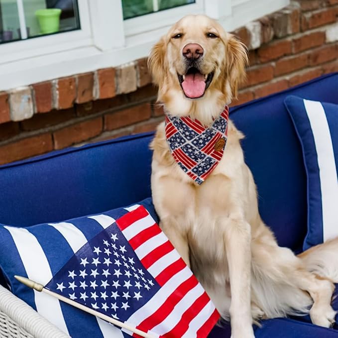CROWNED BEAUTY 4th of July Patriotic Dog Bandanas Reversible Large 2 Pack DB121-L