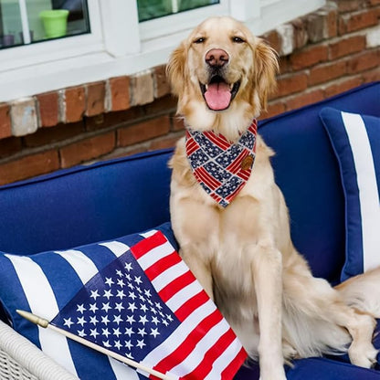 CROWNED BEAUTY 4th of July Patriotic Dog Bandanas Reversible Large 2 Pack DB121-L
