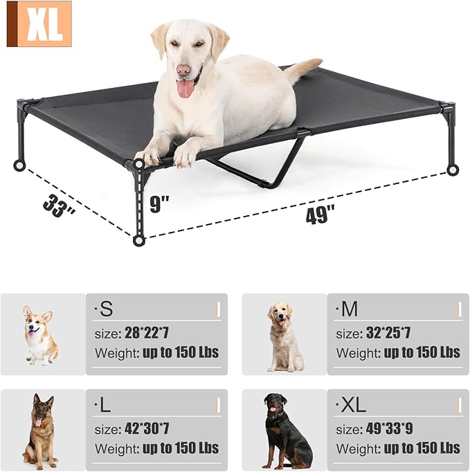 XL Elevated Dog Bed for Large Dogs, Extra Raised Dog Cot Beds, Heavy Duty Pet Cots with Durable Supportive Teslin Recyclable Mesh, Indoor & Outdoor Pet Bed