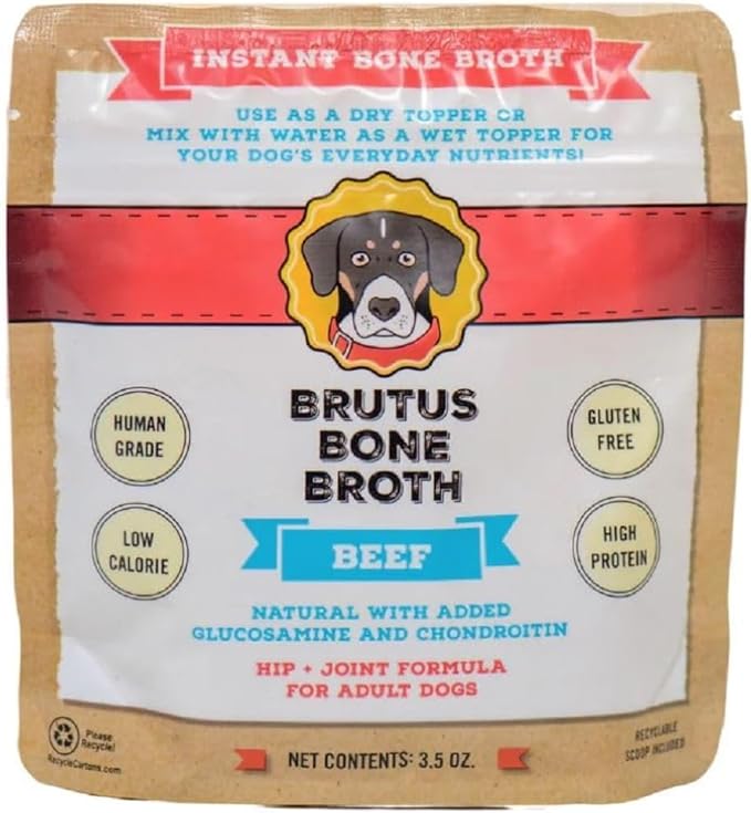 Brutus Bone Broth for Dogs Mega Pack - Beef Dog Food Toppers - All Natural Beef Broth Powder for Dogs - 3.5 OZ