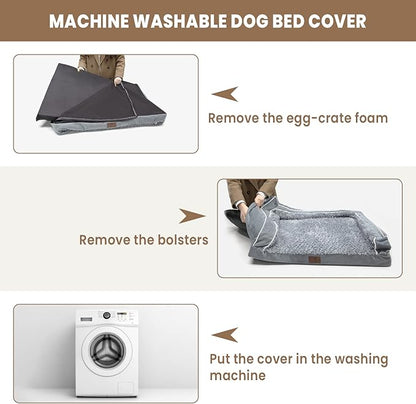 XL Dog Bed, Brown Dog Beds for Extra Large Dogs, Washable Dog Bed with Removale Bolsters, High Bolster Dog Bed with Nonslip Bottom, Extra Large Dog Bed up to 100 lbs