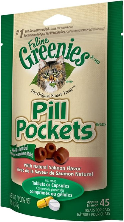 Feline Greenies Pill Pockets Cat Treats, Salmon, 45 Treats, 1.6 Oz. (Pack Of 6)