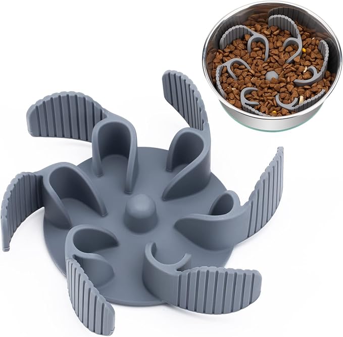 Slow Eating Feeder Insert [22 Big Octopus Suction Cups] Super Firm [Cuttable] for Large Breed and Medium Size Dog Compatible with Regular and Elevated Bowls (Flower)