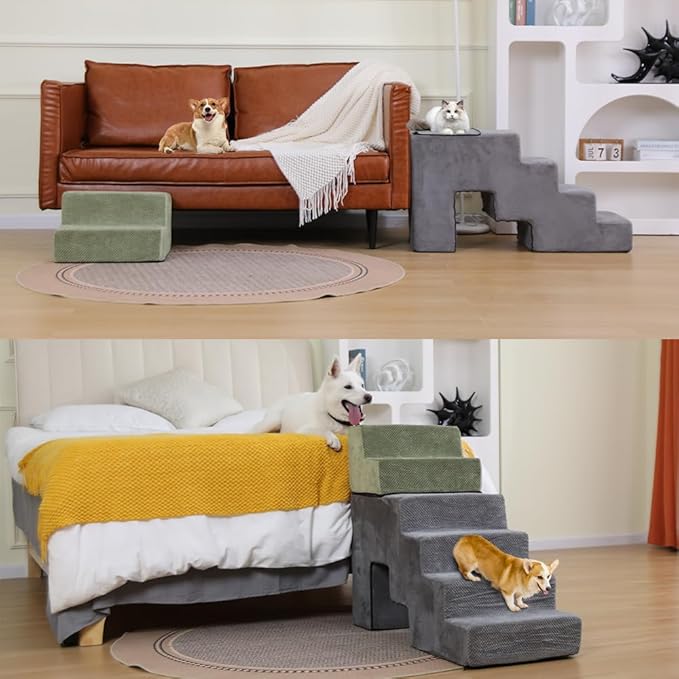 Dog Stairs Dog Steps 30 inches High for Small Large Dogs for High Beds 28-34 inches Tall 35D Foam 30 inches,