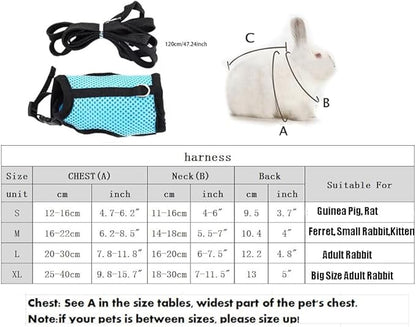 Rabbit Harness and Leash Set, Bunny Leash Vest Mesh Eescape Proof Walking Training for Small Animal Pets Rat Hamster Squirrel Ferret Guinea Pig Bunny,Hot Pink L