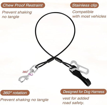 Car Harness for Dogs Safety Seat Belt Heavy Duty Service Dog Leash 24 in Chew Proof Dog Leash Steel Service Dog Car Harness 3-in-1 Dog Seat belt Harness with Hook for Dogs Travel Accessories