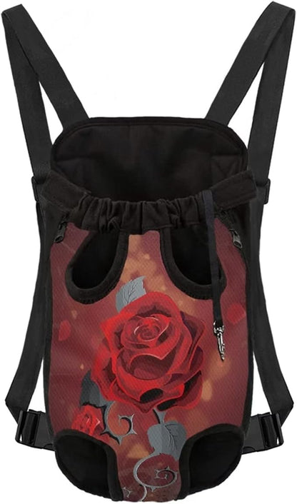 Red Rose Pattern Puppy Cat Legs-Out Shoulder Sling Backpack,Chest Bag Hands-Free Pet Carrier Pouch with Adjustable Straps,Gift for Your Lovely Pets,L