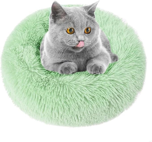 otoez Kitten Puppy Bed Extra Small XS Round Dog Cat Beds Anti Anxiety Plush Pet Calming Donut Bed with Non-Slip Waterproof Bottom (15.7",Teal)