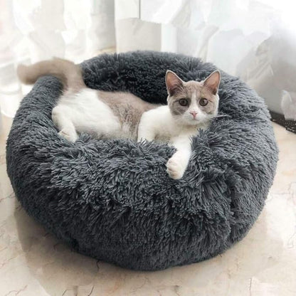 otoez Kitten Puppy Bed Small Round Dog Cat Beds Anti Anxiety Plush Pet Calming Donut Bed with Non-Slip Waterproof Bottom (19.7", Dark