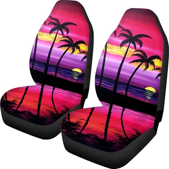 CLOHOMIN Beautiful Purple Sunset Tropical Beach Palm Tree Print Car Seat Covers Front Seat Only