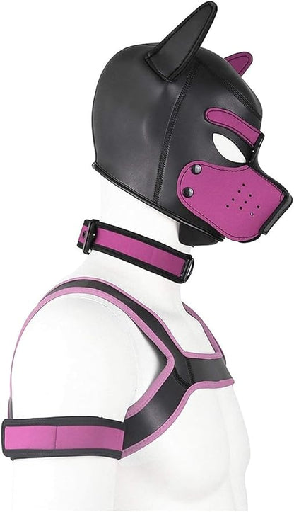 4 Sets Neoprene Puppy Hood Animal Head Mask Novelty Costume Dog (Hood Mask + Collar + Armband + Harness) (X-Large, Pink)